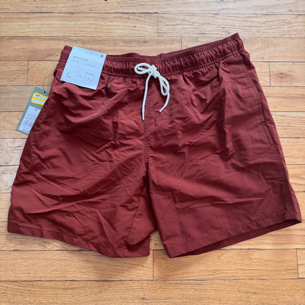 Goodfellow & Co Mens 7" Inseam Swim Trunks Rosewood Brown Medium NWT UPF‎ 50+